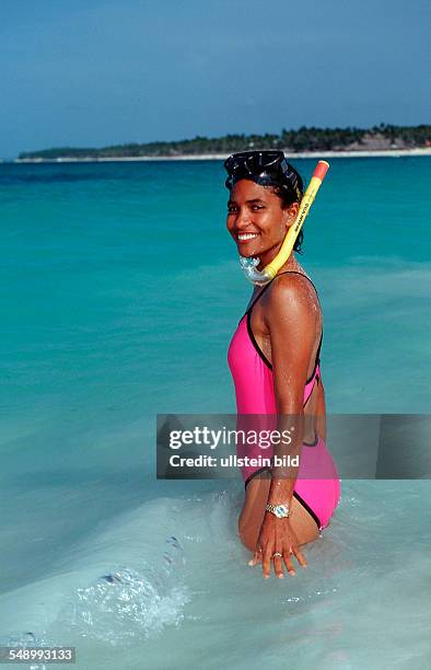 Female scin diver in the sea, Punta Cana, Caribbean, Dominican Republic