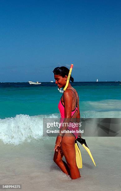 Female scin diver in the sea, Punta Cana, Caribbean, Dominican Republic