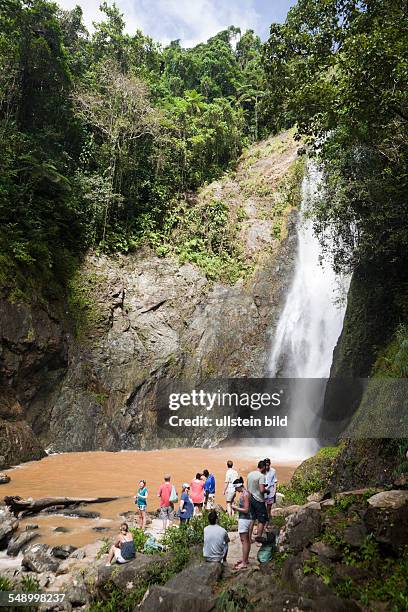 Tourists at Waterfall near Navua River, Pacific Harbour, Viti Levu, Fiji