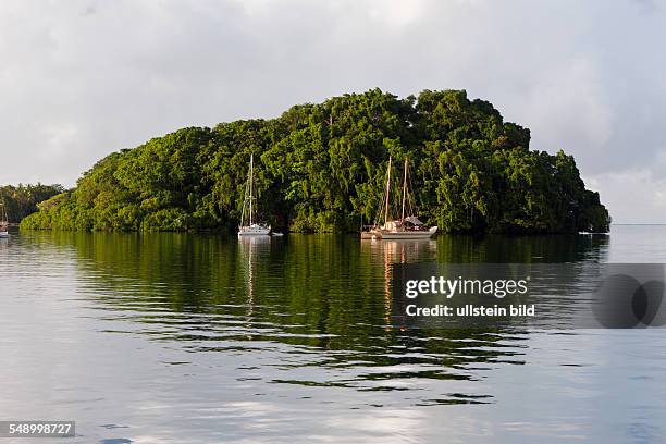 Sailing Boats anchor near Island, Suva Harbour, Viti Levu, Fiji