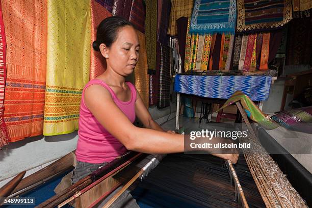 Webster with Weaving Loom, Bali, Indonesia