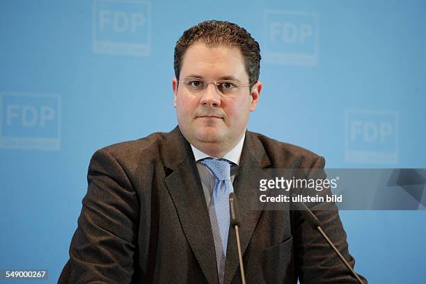 Patrick Döring, Generalsekretär der FDP, auf einer Pressekonferenz in Berlin