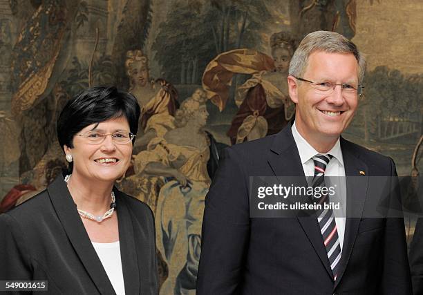 Bundespraesident Christian Wulff und Christine Lieberknecht, Ministerpraesidentin Thueringens, nach dem Festakt des Freistaates Thueringen "Franz...