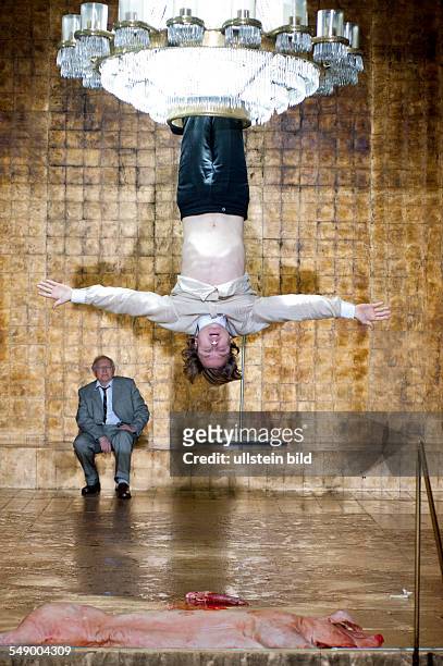 Performance of William Shakespeare's play 'Measure for Measure' in the Schaubühne, Berlin; scene with Erhard Marggraf , Lars Eidinger - director:...