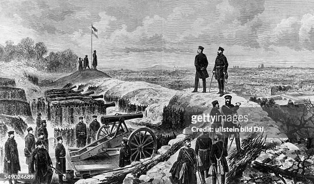 Siege of Paris : Emperor Wilhelm I. On the rampart of an prussian artillery position the day after the surrender of the town. 29.01.1871 contemp....