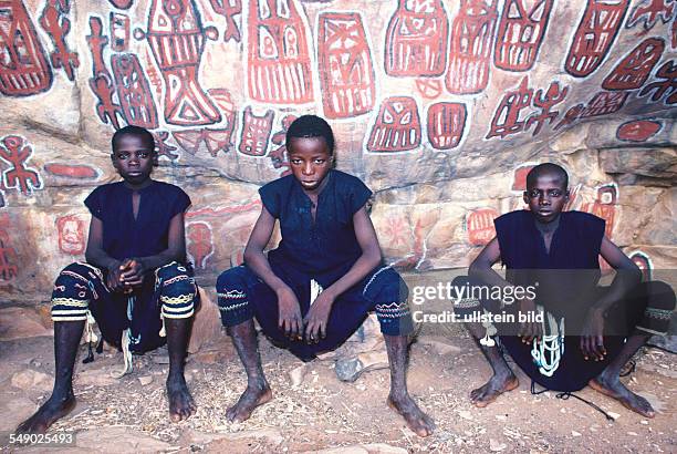 Circumcised Muslim Dogons at a Dogon cult place in Songo. -