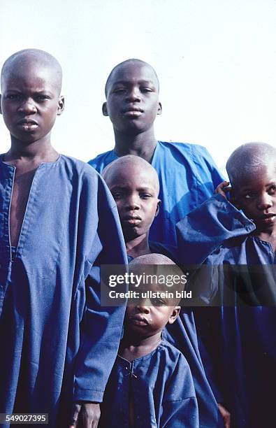 Newly circumcised Dogon boys in their circumcision dress. -