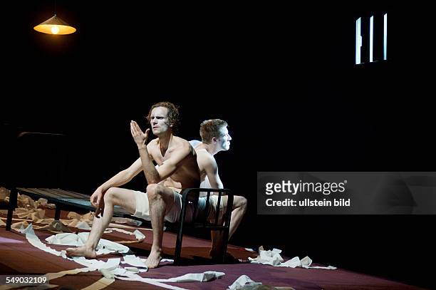 Production of Georg Büchner's play 'Danton's Death' in the Berliner Ensemble; scene with Ulrich Brandhoff and Felix Tittel ; - direction: Claus...