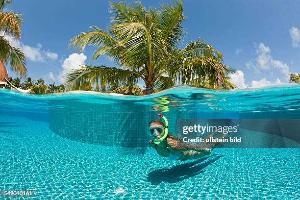 Woman in Swimming Pool, South Male Atoll, Maldives