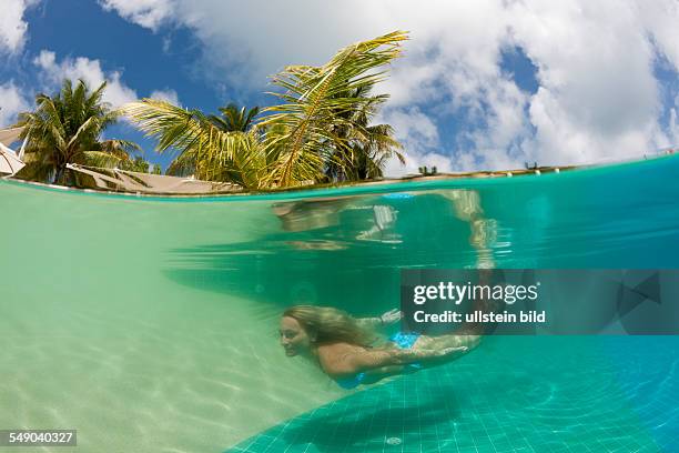 Woman in Swimming Pool, South Male Atoll, Maldives