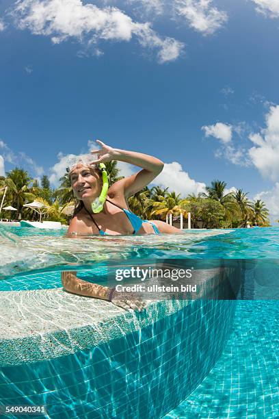 Woman in Swimming Pool, South Male Atoll, Maldives