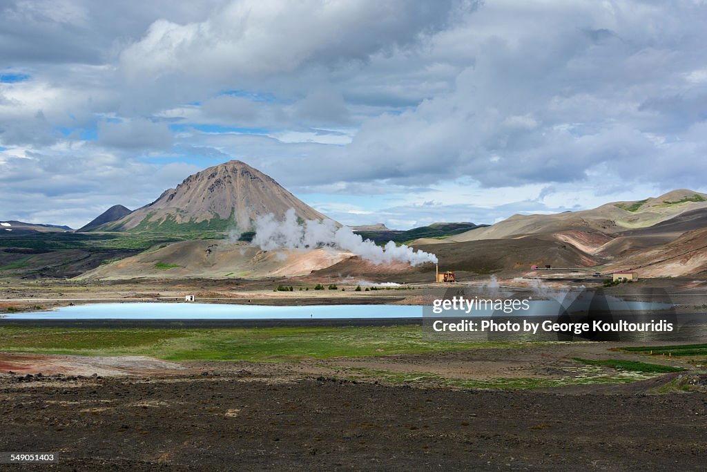 Hills, toxic pond and electro station, Iceland