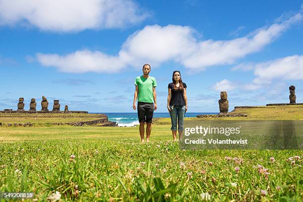 young couple in holidays at rapa nui island, chile - easter_island stock pictures, royalty-free photos & images