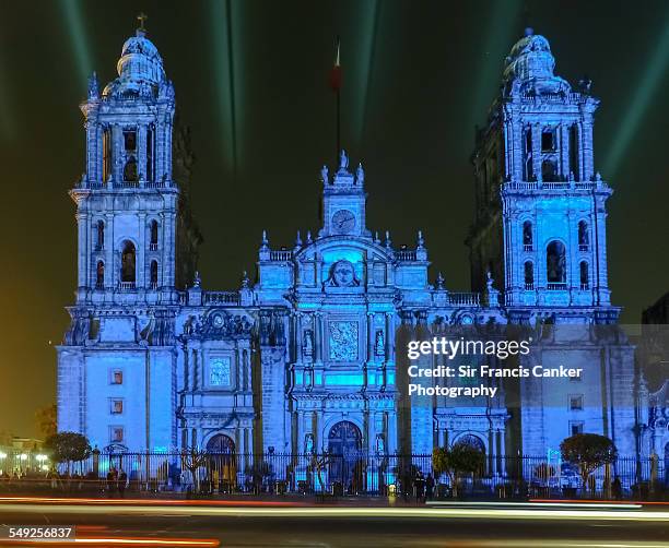 metropolitan cathedral illuminated at night mexico - mexico city building stock pictures, royalty-free photos & images