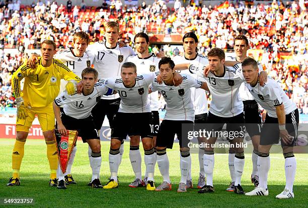 Fussball-Weltmeisterschaft 2010. Deutschland 6.2010. Das Deut. Team vor dem Spiel.