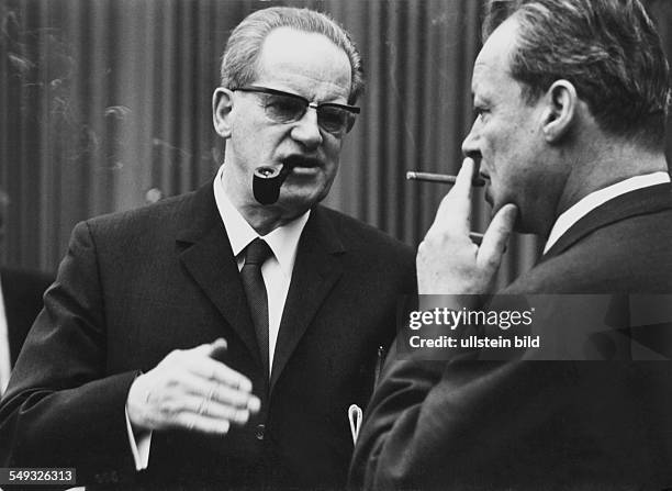 Herbert Wehner and Willy Brandt during Gustav Heinemann's election as President of the Federal Republic of Germany