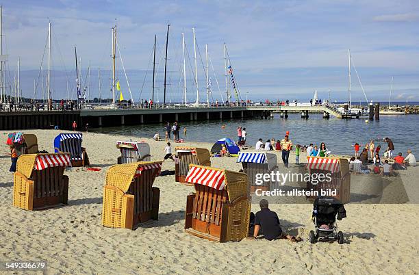 Germany, Kiel, bathing beach Schilksee, beach chairs, people, tourists