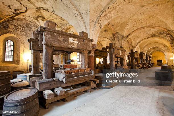 Old winepresses, built 1668-1801, in Eberbach Monastery in Eltville/Rhine, Hesse, Germany.