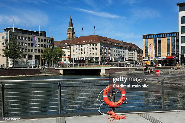 Kiel, Berlin place, business houses, administration buildings, city hall tower, lifebelt