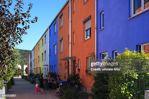 Heidelberg Rohrbach, Quartier am Turm, housing area, settlement, residential houses, colourful, coloured, colorful painted, row of houses