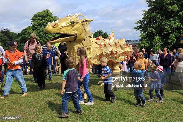 Summer fair in Kiel Duesternbrook, childrens festival on the Krusenkoppel, adventure playground, Jim Button and Luke the Engine Driver by Michael...