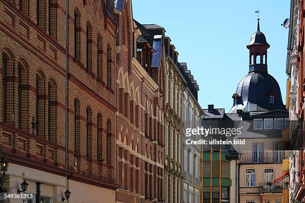 Koblenz, old city, buildings at Goerresstrasse, behind the tower of the vicarage of the Church of Our Lady
