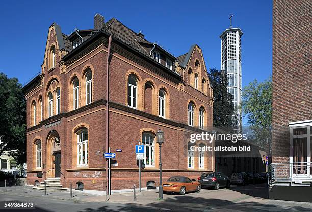 Siegburg, evangelic parish hall and church tower of the Auferstehungskirche, evangelic church