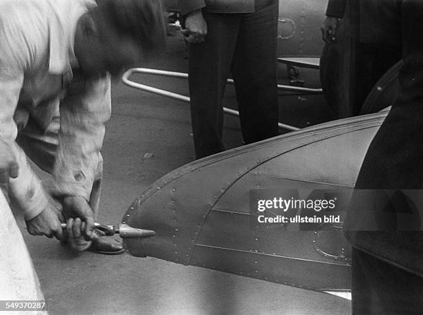 Germany Free State Prussia Berlin Berlin V16 engine with the motor in the back; construction by Ferdinand Porsche - ca. 1934 - Photographer: Heinz...