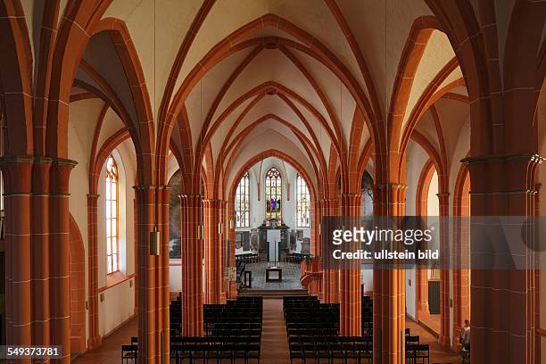 Heidelberg, St. Peter's Church, evangelic church, Late Gothic, interior view, nave, choir, altar, pillars, columns, vault