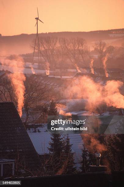 Germany: smoking chimneys in Winter, Sprockhoevel.