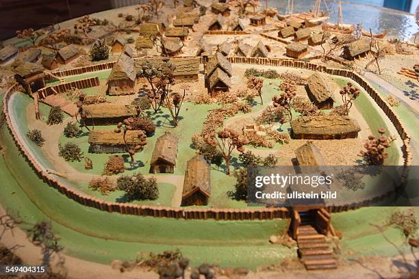 Germany, NRW, Duisburg: A model of the kings court oppidum Duisburch from 883 at the Cultural and Local Historical Museum