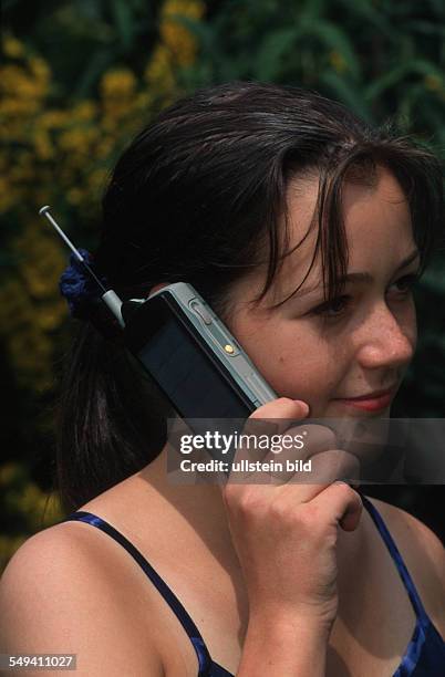 Germany, Freiburg, 1999: Cellular phone with high powered solar cells of Fraunhofer Institute for Solar Energy.