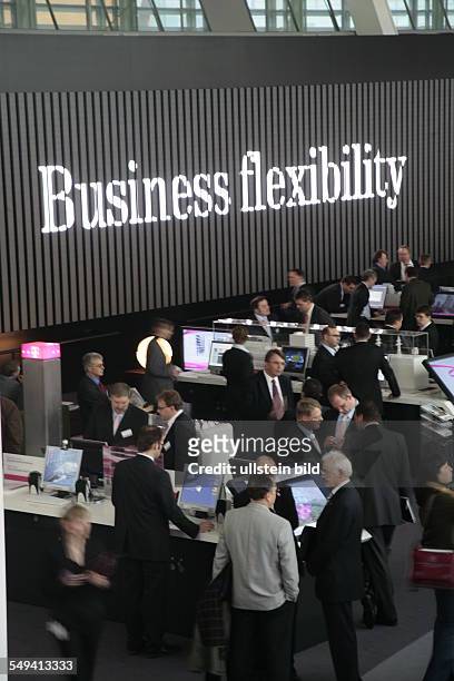 Germany, Hannover, : Cebit 2006.- The exhibition stand of the Deutsche Telekom AG.