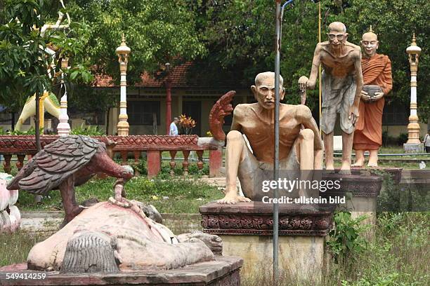 Cambodia, Battambang, a buddhist temple, the four stations of life of Buddha