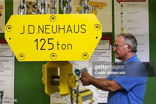 Germany, NRW, Witten: Last works on a crane before the delivery at J. D. Neuhaus company