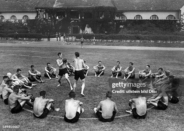 Germany Free State Prussia Brandenburg Province : Training at the Reichswehr Military Sports School Heeressportschule in Wuensdorf: Box training for...