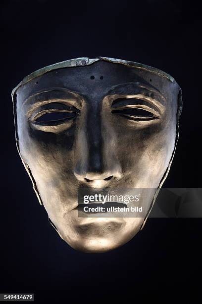 Germany, NRW, Haltern: Copy of an iron mask of a Roman face helmet
