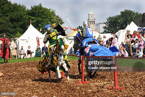 Germany, NRW, Muelheim: Knights tournament and Middle Ages market at a castle called SCHLOSS BROICH