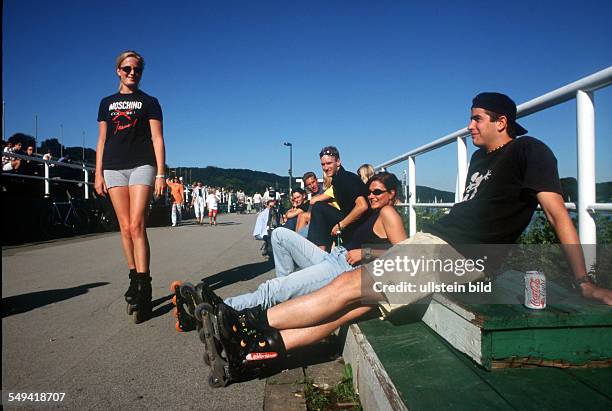 Germany, Essen, : Baldeney Lake, inline skating.