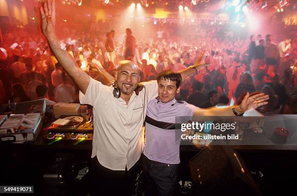 Germany, Bochum, 06.2002: Turkish Nights in the Ruhr Area.- Europes greatest Turkish discotheque TAKSIM ; DJ H.San with DJ L.A. Of Takt-Music.