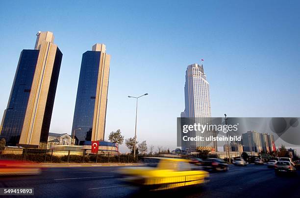 Turkey, Istanbul: banking area. IS Bankasi, SA , Yapi Kredi, AK Bank, Kales Seremik