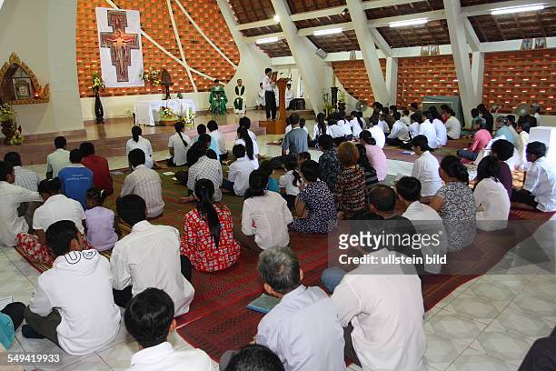 Cambodia, Sihanoukville, St. Michaels church, built in 1960, used from 1975 until 1979 as a prison from the Khmer rouge. A service
