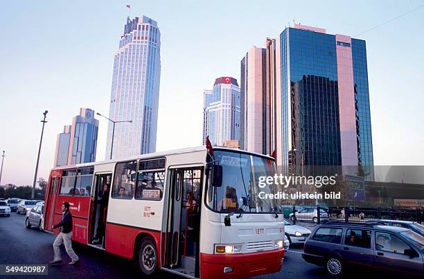 Turkey, Istanbul: banking area. IS Bankasi, SA , Yapi Kredi, AK Bank, Kales Seremik