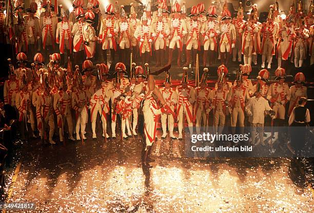 Germany, Cologne: Carnival in Cologne.- The triconstellation visiting the Maritim Hotel; the performance of the Funkenmariechen .