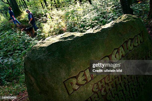 Germany, NRW, Hagen: The memorial stone for the REHER GALGEN, gallows, at Hohenlimburg-Reh