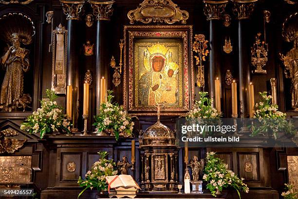 Poland, Krakow: icon of the Virgin Mary with the Christ child known as the Black Madonna, situated in the Chapel of the Miraculous Picture.