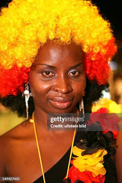 Germany, Dortmund: Match Germany versus Italia: woman from Kenia are sad about the game.