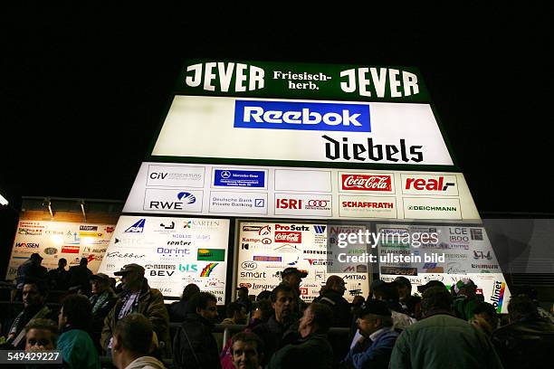 Germany: A soccer stadium.- View at illuminated advertising medias.