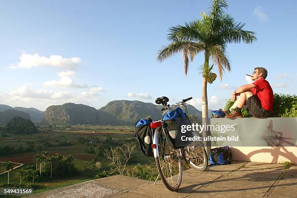 Cuba: Trekking tour through Cuba.- View at the Vinales valley near Pinar del Rio.