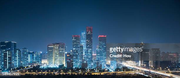 panorama of beijing--cbd - beijing skyline night stock pictures, royalty-free photos & images